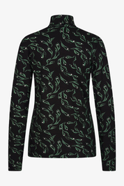 Black with Green Leaves Print Jersey Turtle Neck ONLINE ONLY