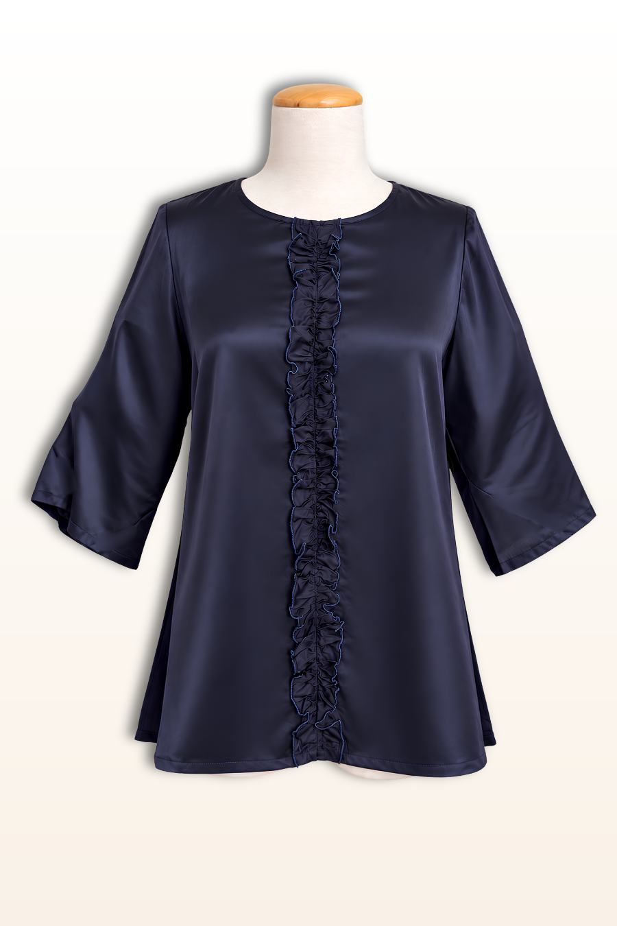 Mollie Top in Navy Satin-3/4 sleeve