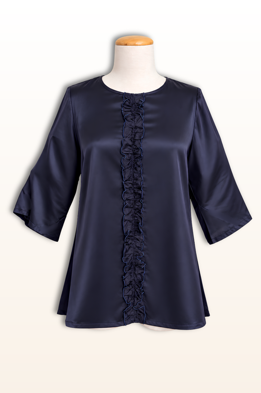 Mollie Top in Navy Satin-3/4 sleeve