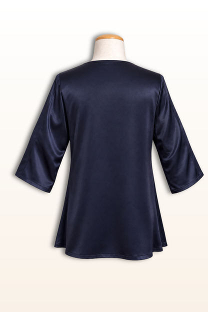Mollie Top in Navy Satin-3/4 sleeve