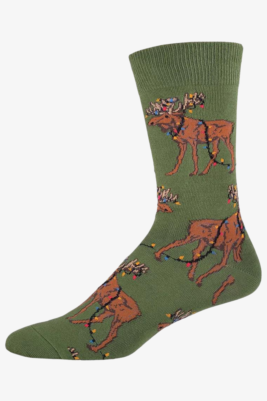 Men's Xmas Lights Moose Socks