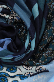 Navy Foulard Patch Square Scarf