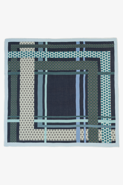 Navy Foulard Patch Square Scarf