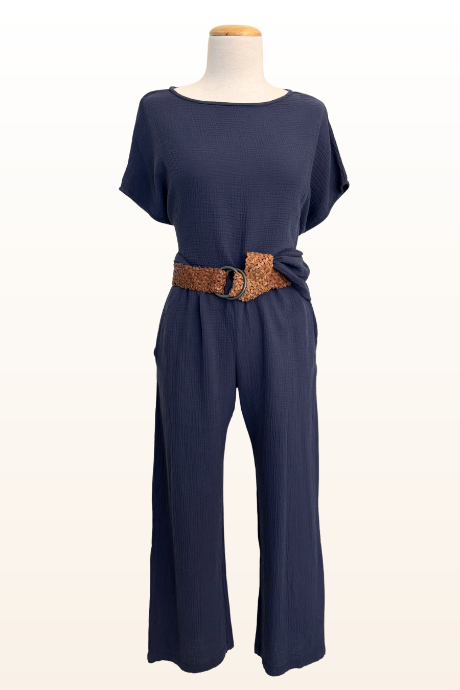 Navy Cotton Gauze Drawstring Pant