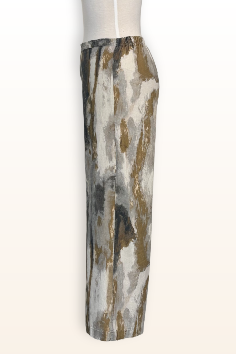 Long Full Pant in Pioggia Print Linen/Viscose