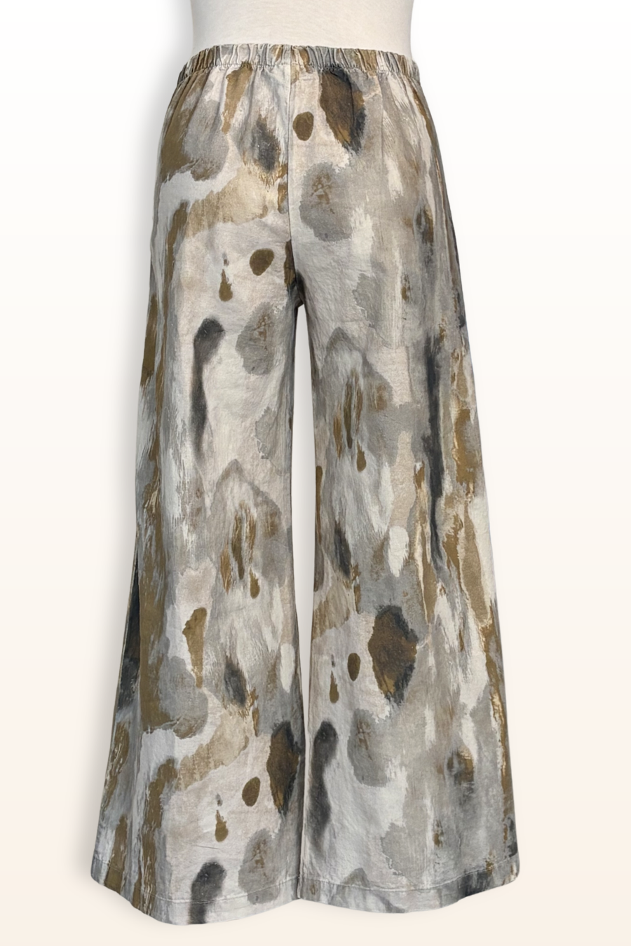 Long Full Pant in Pioggia Print Linen/Viscose