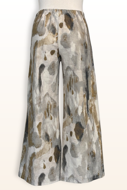 Long Full Pant in Pioggia Print Linen/Viscose