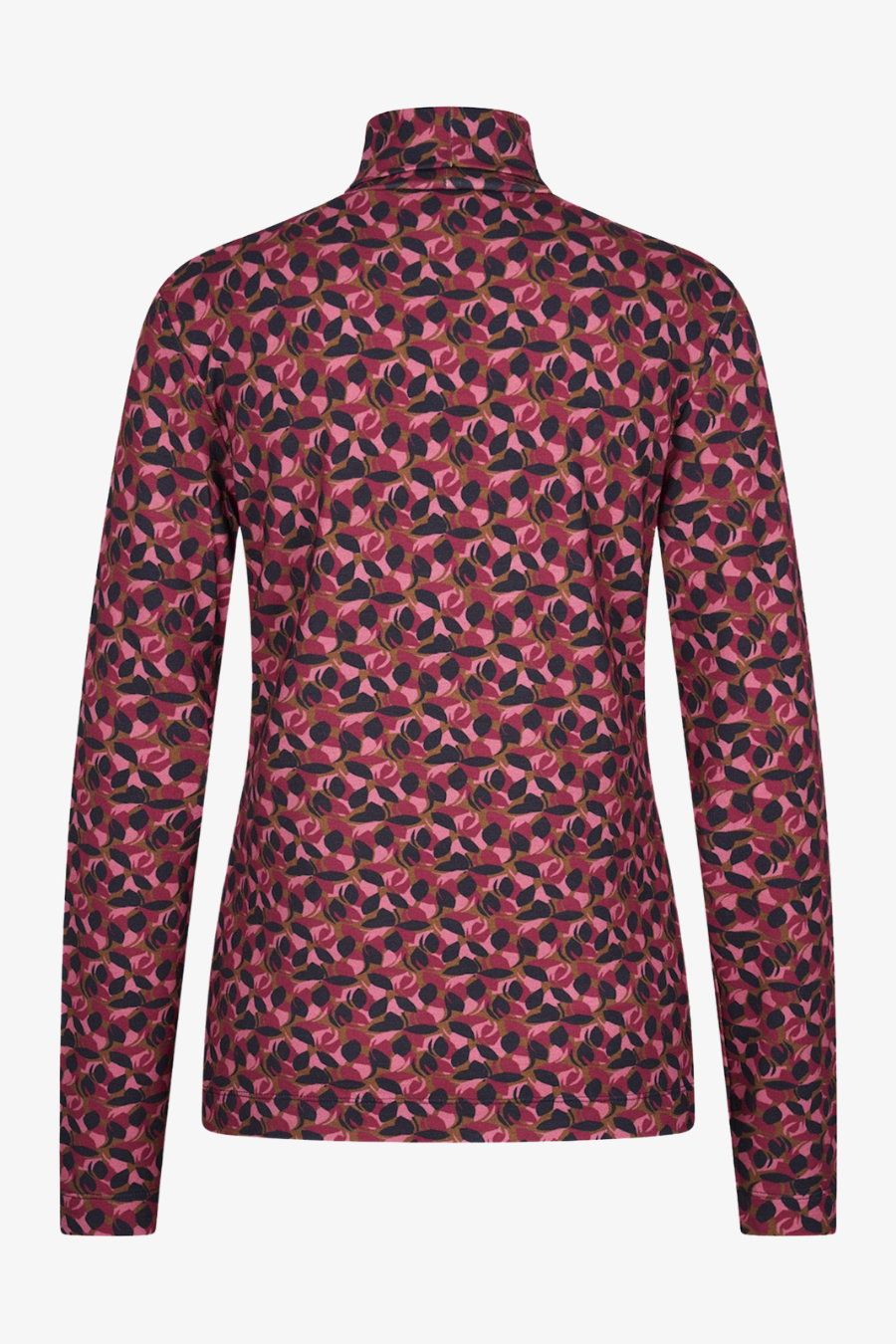 Pink and Navy Leaf Print Jersey Turtle Neck