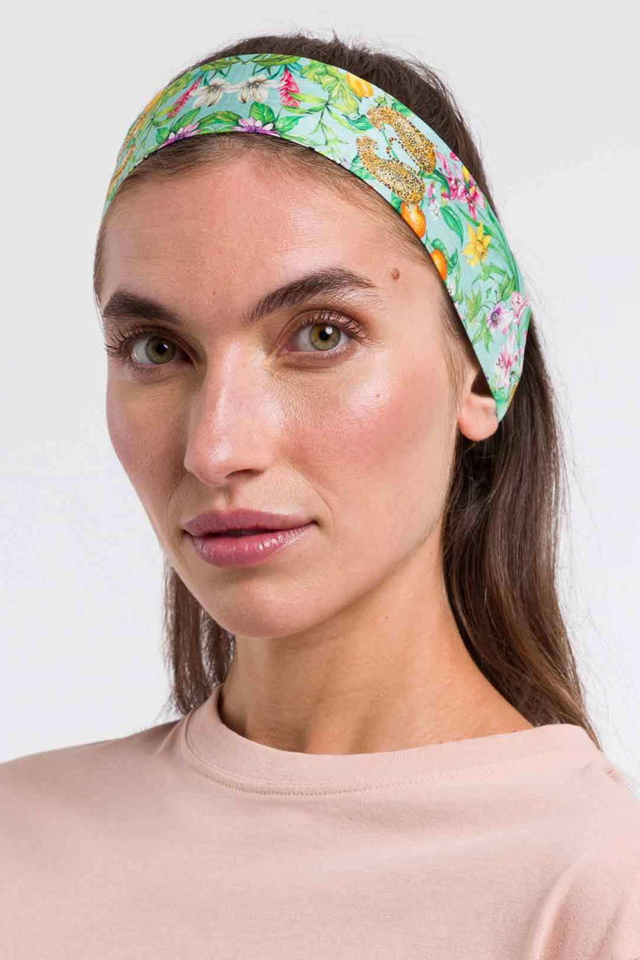 Tropical Plaid/Floral Skinny Silk Scarf/Headband