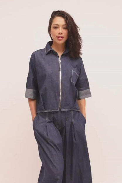 Zip Front Denim Top-COMING SOON