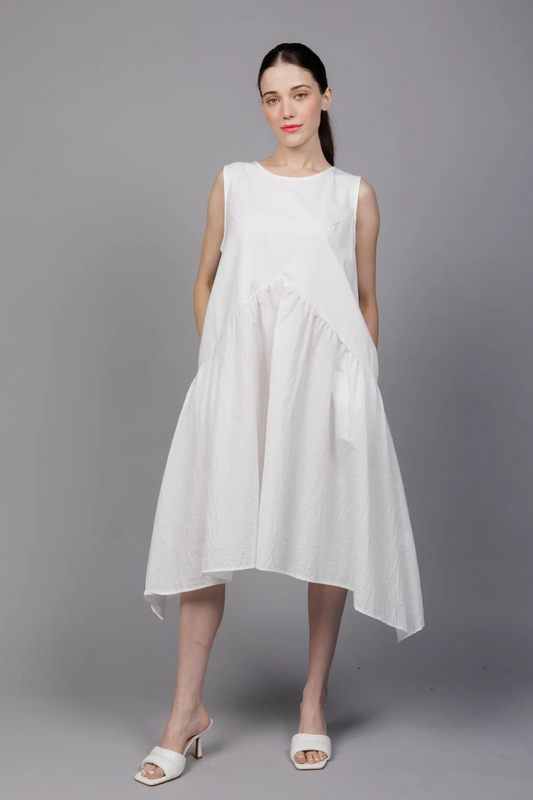 Sleeveless Scuba Bodice Handkerchief Hem Dress