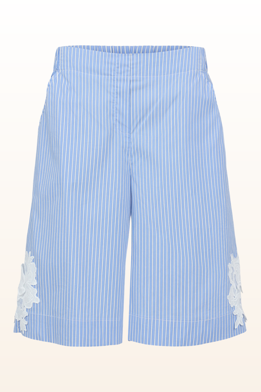 Blue Stipe White Flower Fancy Shorts-COMING SOON