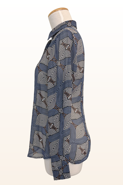 Blue/Taupe Labyrinth Print Blouse