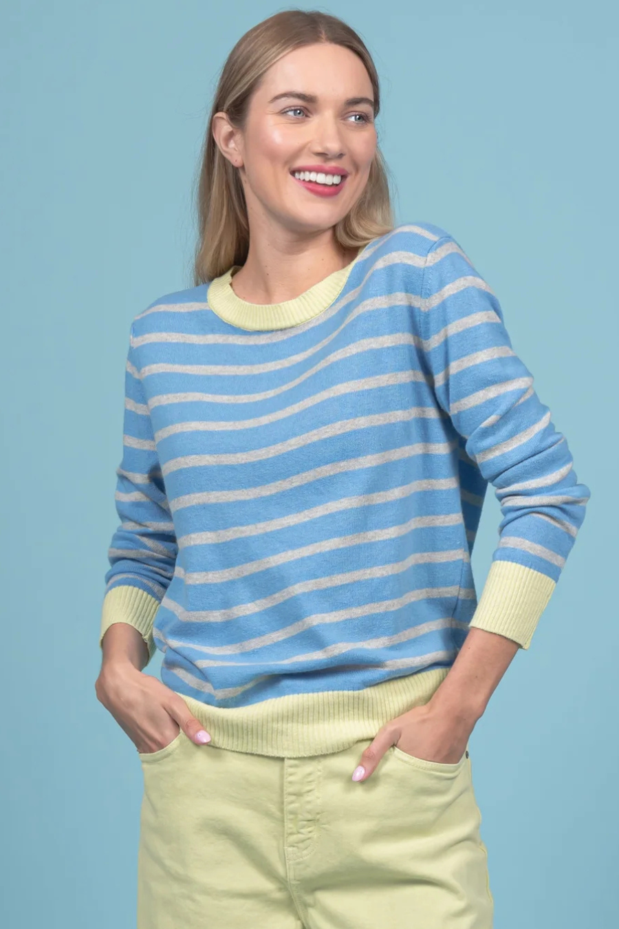 Lime Border Stripe Cotton Blend Sweater