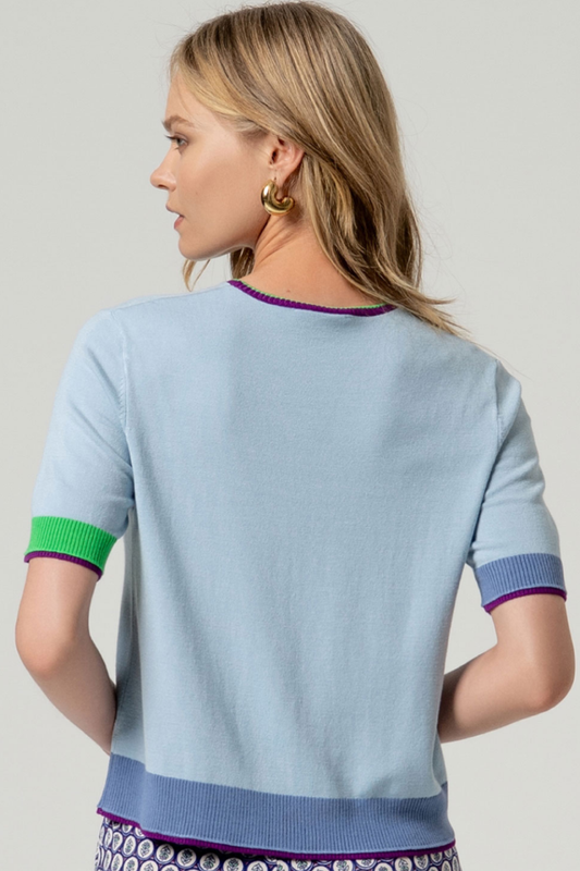 Round Neck Short Sleeve Sweater Dusty Blue