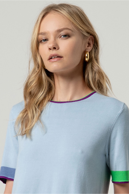 Round Neck Short Sleeve Sweater Dusty Blue
