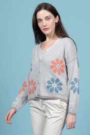 Crop Flower Cotton Cardigan