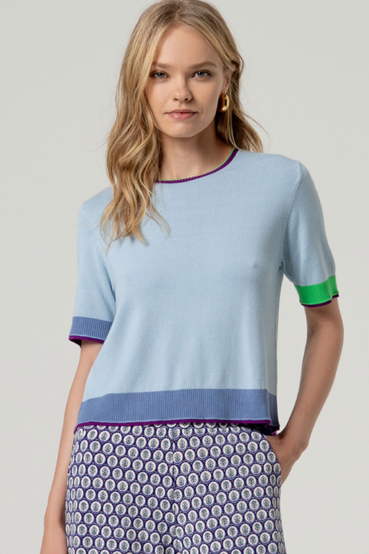 Round Neck Short Sleeve Sweater Dusty Blue