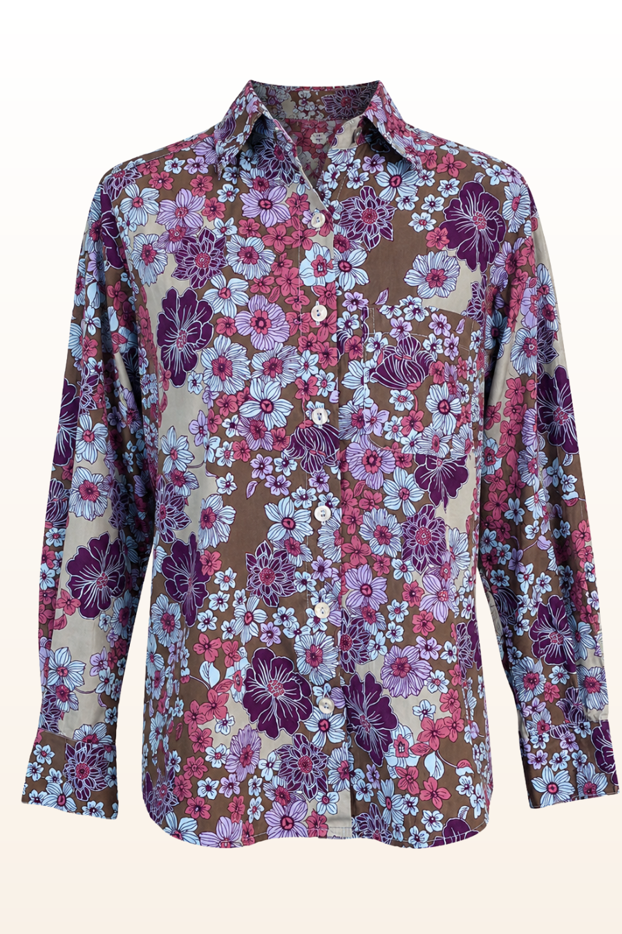 Boyfriend Cotton Shirt in Blue/Purple Floral Print