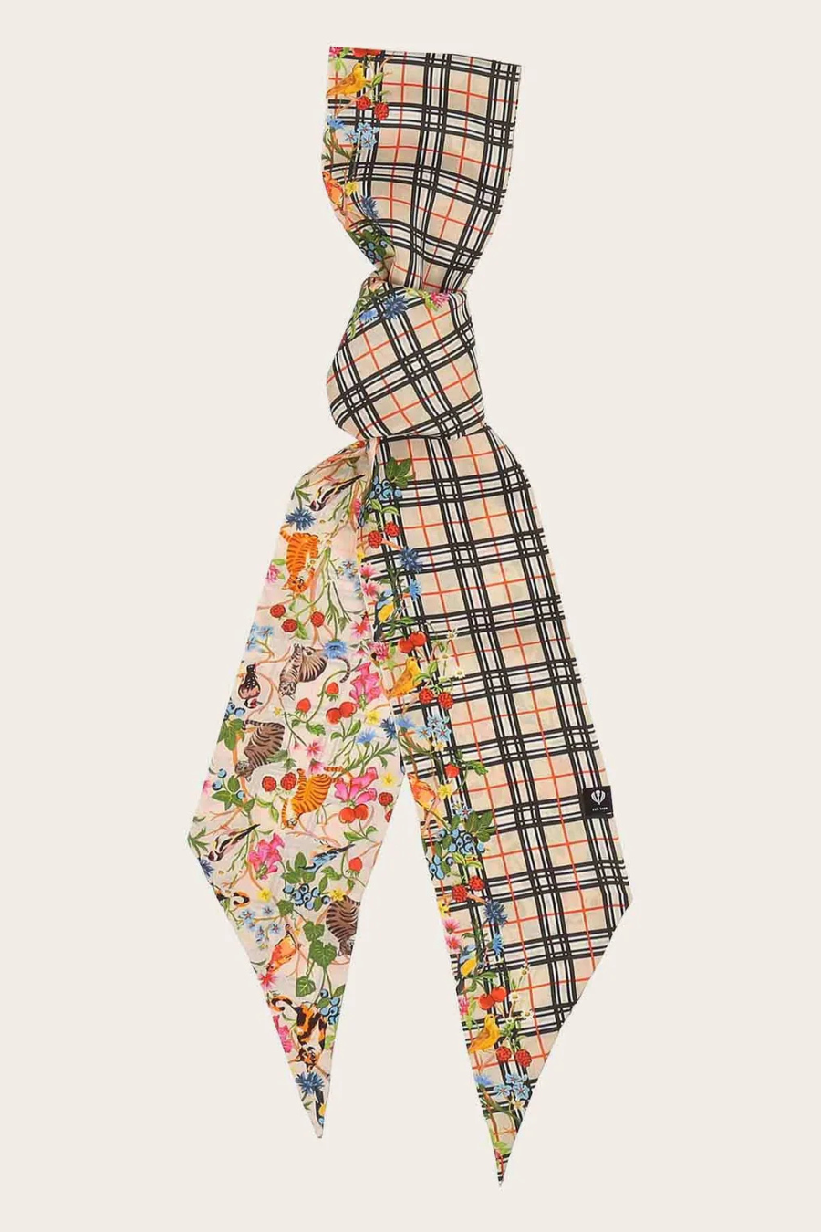 Fraas Plaid Jungle Cat Skinny Silk Scarf