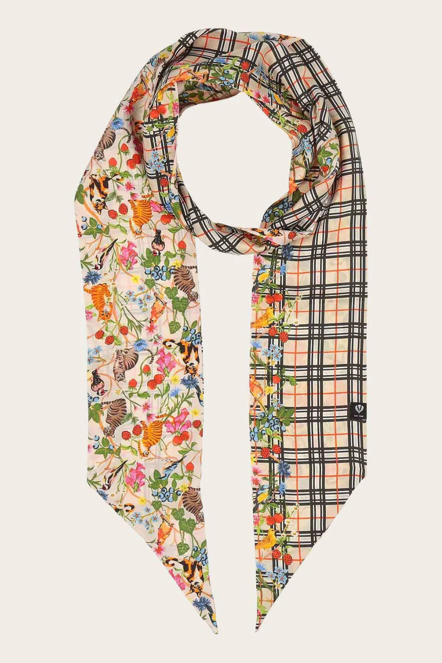 Fraas Plaid Jungle Cat Skinny Silk Scarf