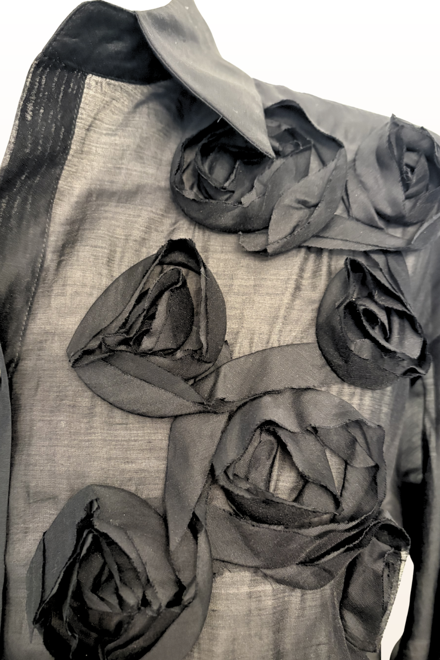 Black Rosette Appliqué Blouse