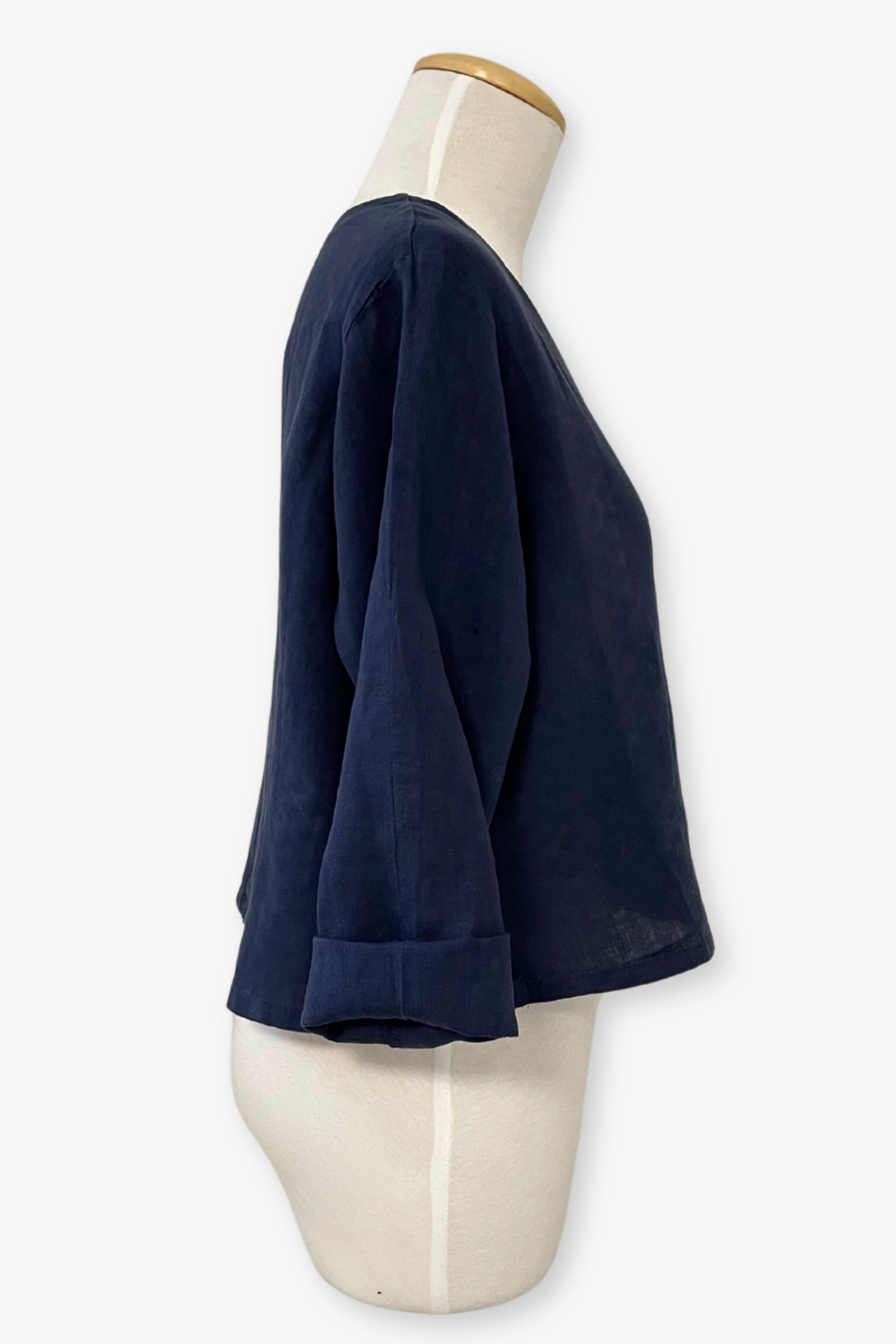 Crop V-Neck Navy Linen Jacket