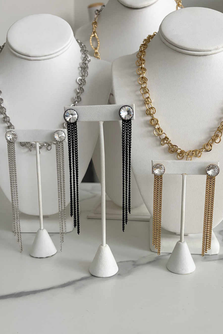 Crystal Stud Earring with Chain Cascade