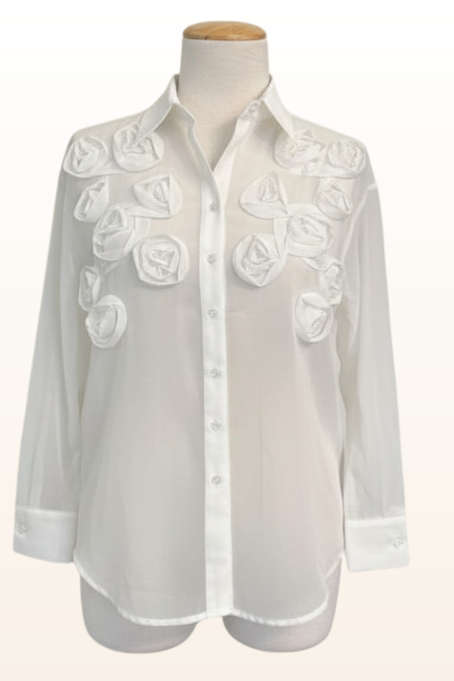 White Rosette Appliqué Blouse