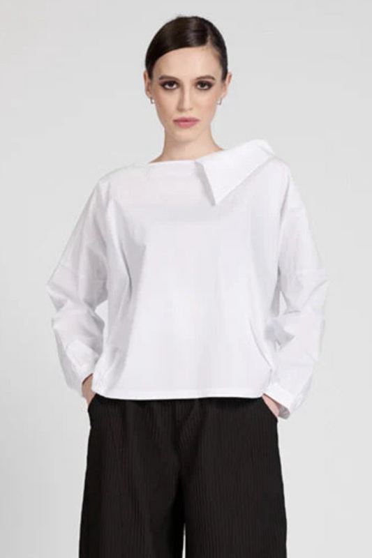 Offset Collar Cotton Shirt in White