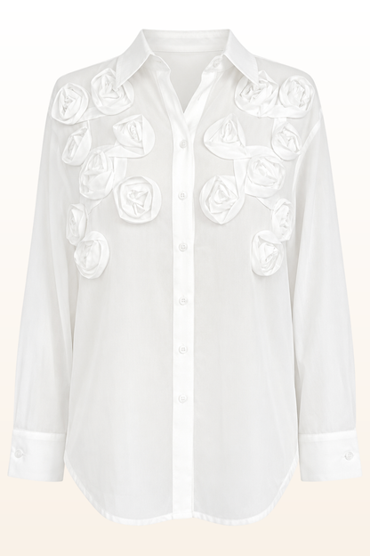 White Rosette Appliqué Blouse