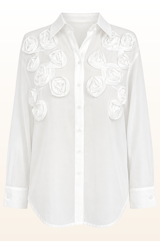 White Rosette Appliqué Blouse