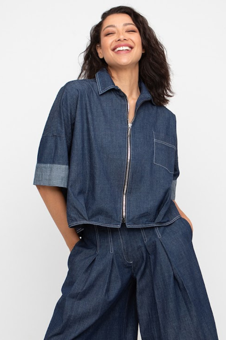 Zip Front Denim Top-COMING SOON