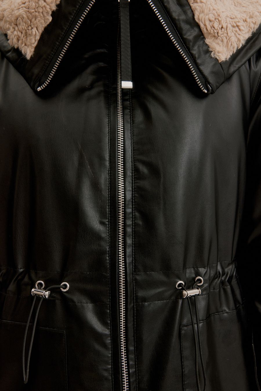 Vegan Leather Anorak w/Faux Fur Convertible Collar