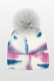 Tie Dye Hat with Fox Pom Pom