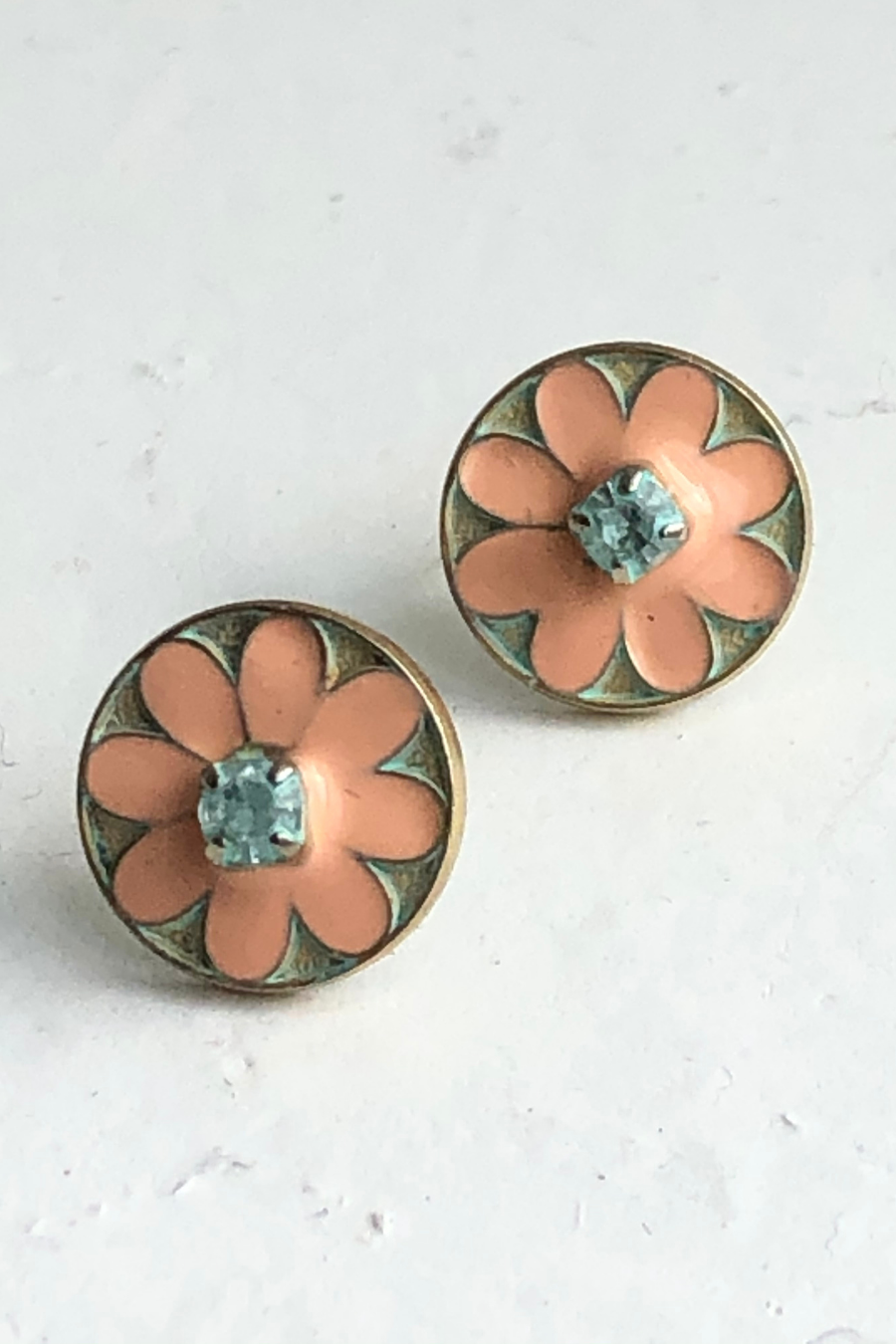 Enamel and Crystal Flower Stud