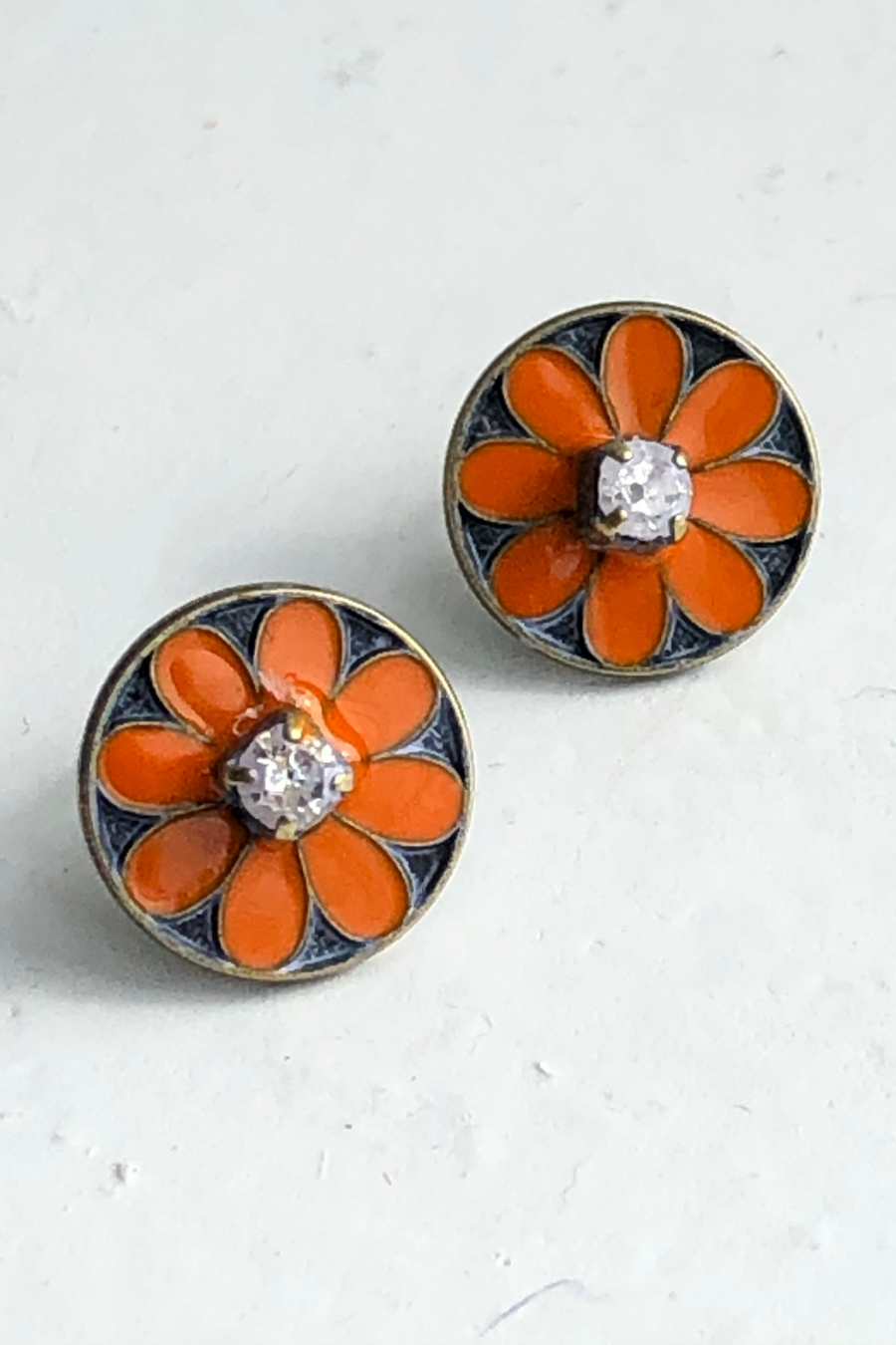 Enamel and Crystal Flower Stud