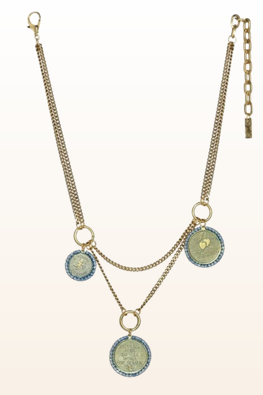 Triple Coin Denim Necklace
