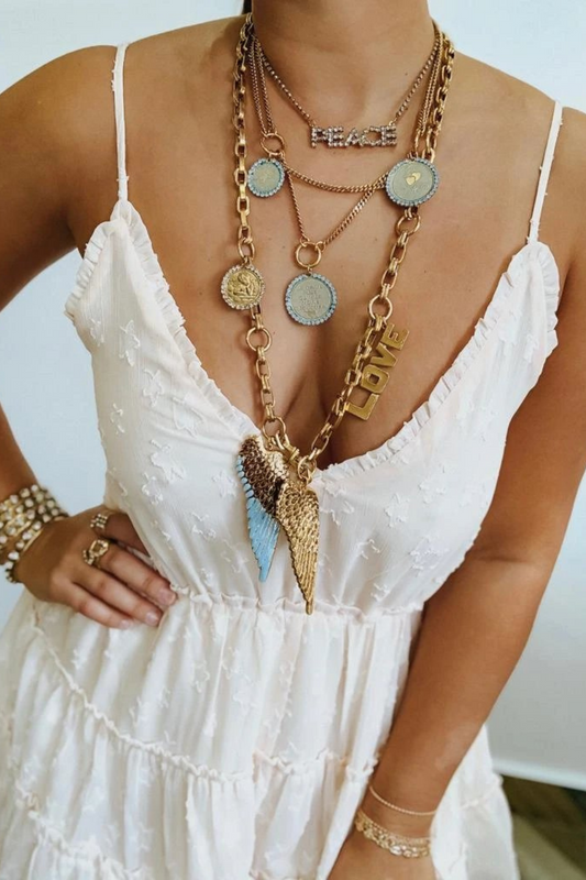 Triple Coin Denim Necklace