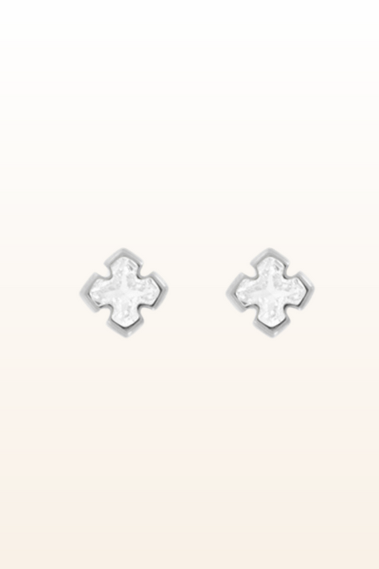 Matt Rhodium Small Cross Post Earrings