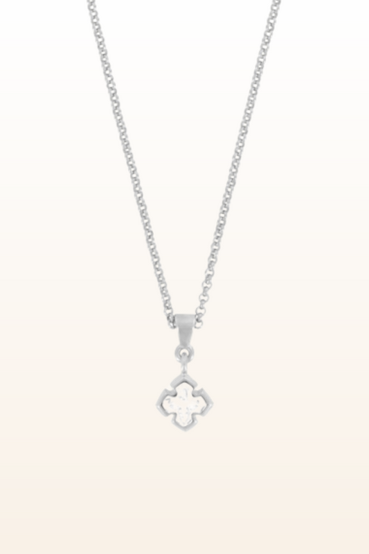Matt Rhodium Small Cross Necklace