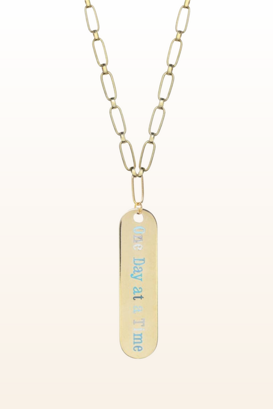 Long "One Day at a Time" Dog Tag Necklace