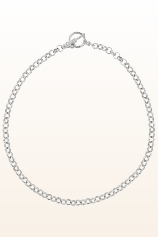 Bright Rhodium Round Chain Front Toggle Necklace