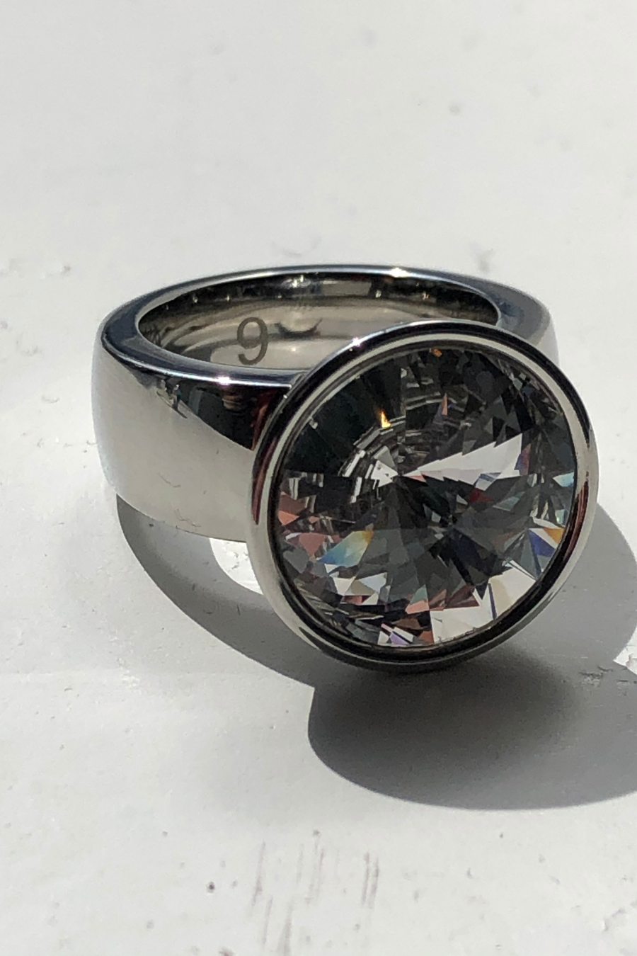 Rhodium Rivoli Crystal Ring