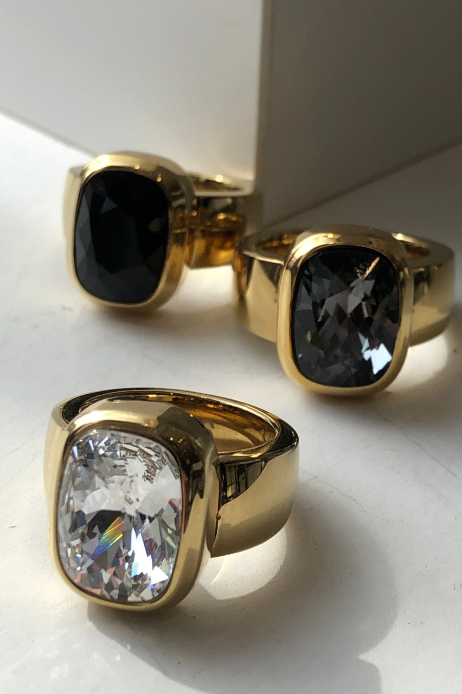 Gold Rectangle Cushion Crystal Ring