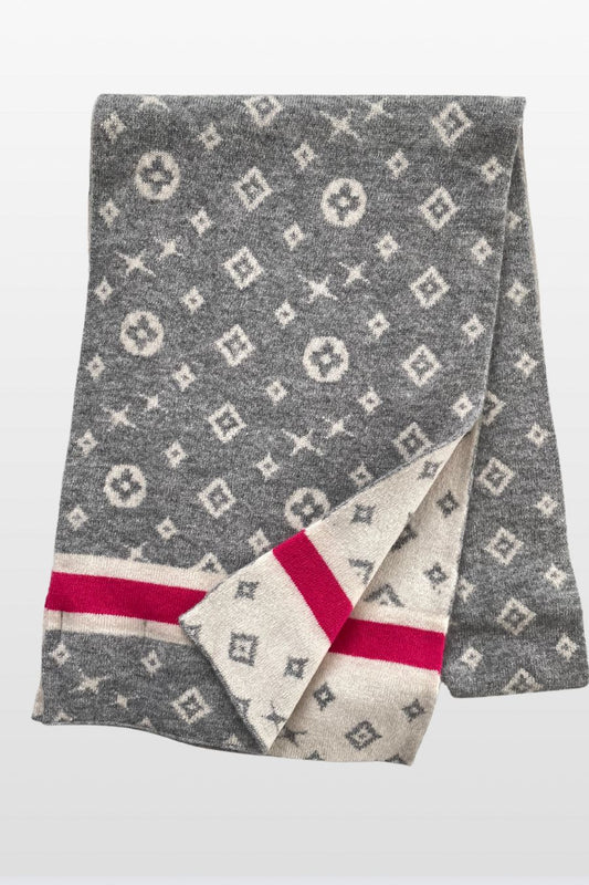 Monogram Pattern Scarf with Contrasting Border