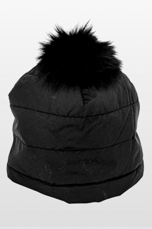 Nylon Hat with Genuine Fur Pom
