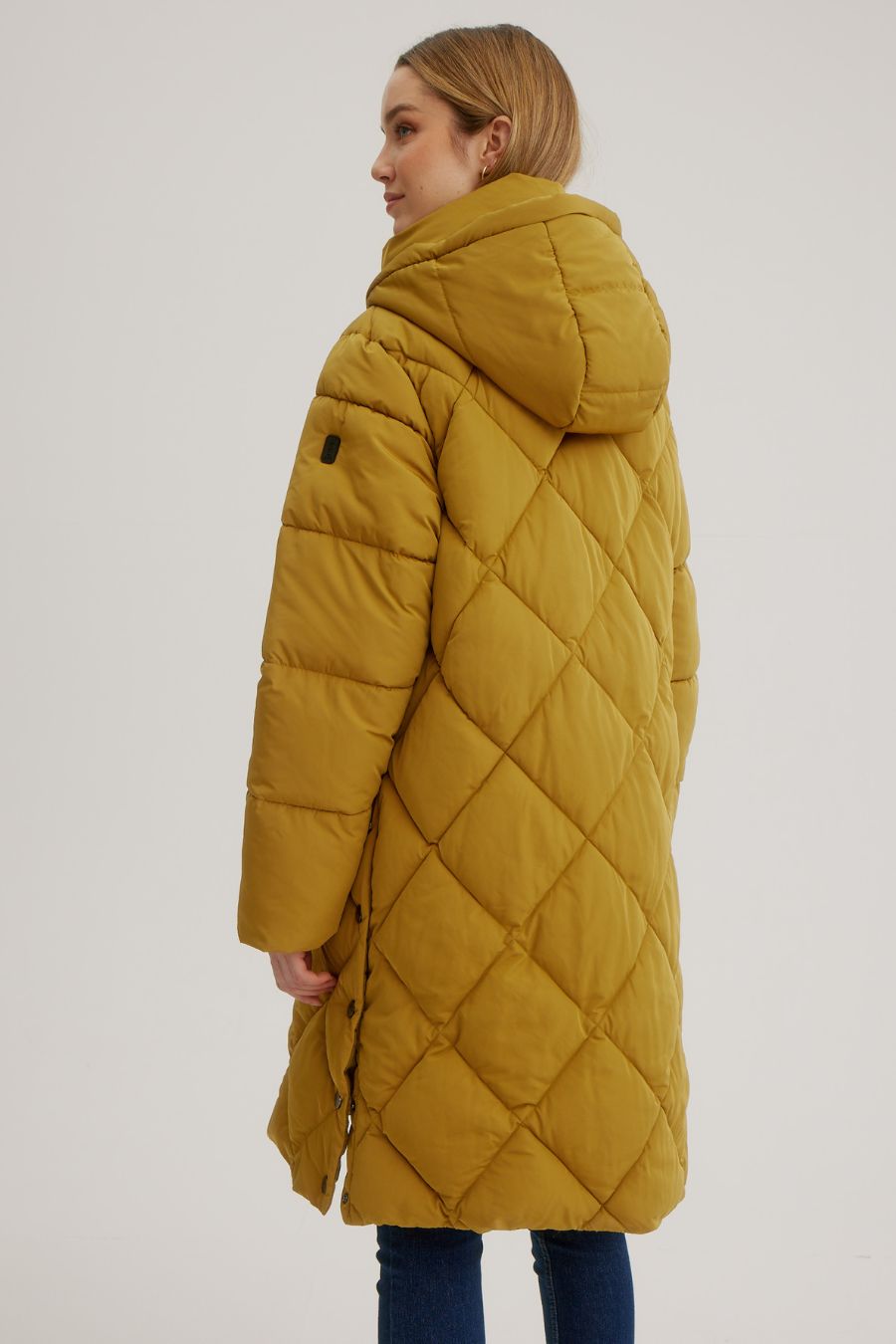 Diamond Quilted Hooded Coat in Colour Dijon