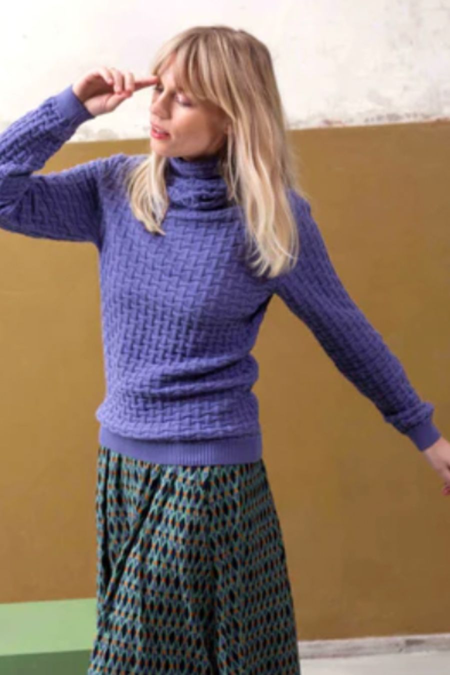 Fancy Chunky Knit Cowl Neck Sweater