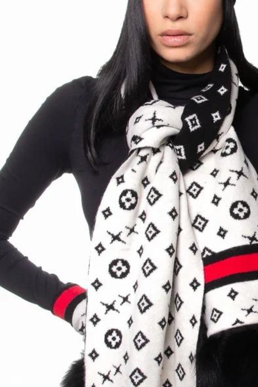 Monogram Pattern Scarf with Contrasting Border